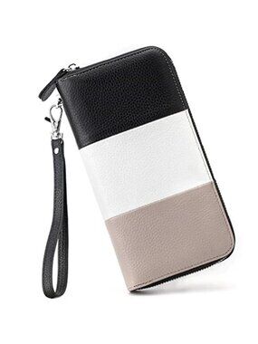 Genuine Leather RFID Wallet Womens Zip Around Wristlet Checkbook Organizer